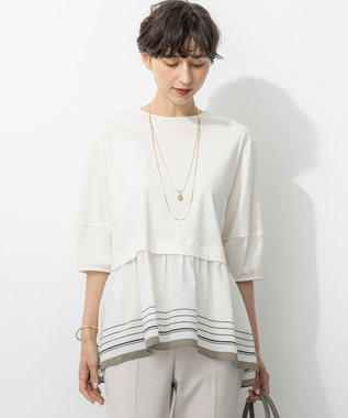 【汗じみ防止加工】スカーフプリントコンビ ヘムデザイン チュニック