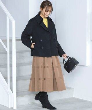 組曲 フリルタフタ フレアスカート モカブラウン系