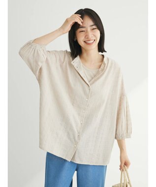 Green Parks インド綿 SET２点 刺繍７分丈ブラウス＋タンクトップ Light Beige