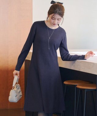 Tiaclasse 【選べる着丈・洗える】 ニットワンピース 膝丈：ネイビー