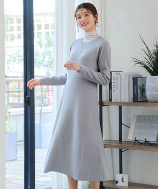 Tiaclasse 【選べる着丈・洗える】 ニットワンピース ミモレ丈：グレー