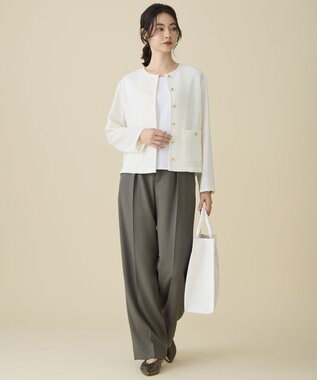 自由区 L 【セットアップ対応】リネンライクシンセティックワイドストレート パンツ [新色]カーキ