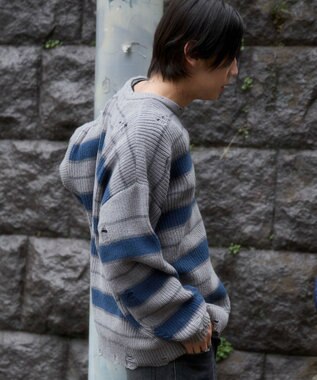 WEGO 【ユニセックス着用ITEM】アゼアミボーダーニットプルオーバー グレーボーダー