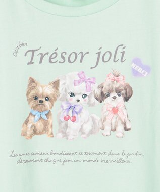 ANY KIDS 【綿100%】ドロップショルダー アニマルプリントTシャツ ミント×イヌ