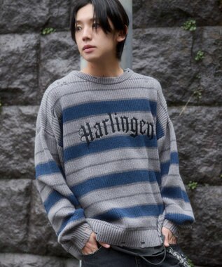 WEGO 【ユニセックス着用ITEM】アゼアミボーダーニットプルオーバー グレーボーダー