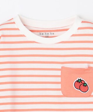 ANY KIDS 【ke ke ke】GOOD MORNING 長袖ボーダーＴシャツ コーラルピンク×ホワイトボーダー