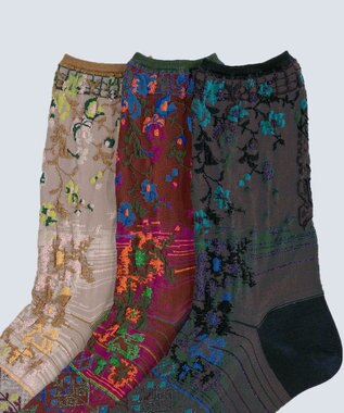 COQ antigua flower ラメ花柄ソックス ベージュ