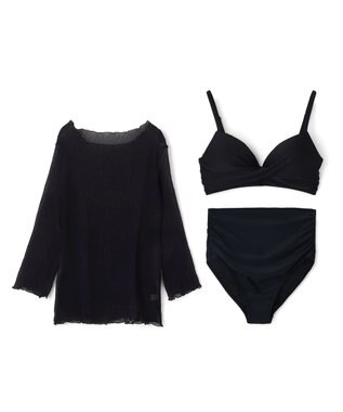 San-ai Resort（三愛水着楽園） 【WEB限定】シアー素材トップス3点セット水着 クロ