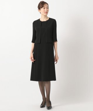 自由区 FORMAL 【洗える/縦横ストレッチ】セオプラスエス横二重ジャケット＋ワンピース ブラック系
