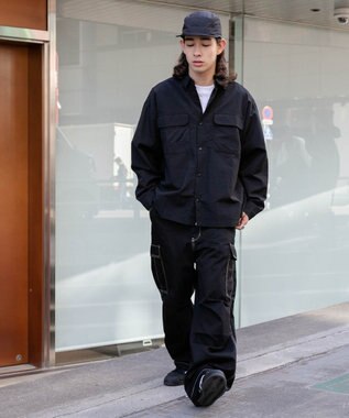 WEGO ナイロンメッシュポケットシャツ ブラック