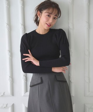 Feroux 【洗える】パフスリーブラメ ニット