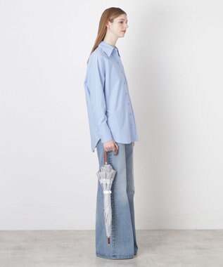 MOONBAT 【遮光/晴雨兼用】POLO RALPH LAUREN （ポロラルフローレン） 長傘 晴雨兼用日傘 ストライプフリル 遮光 遮熱 UV ディープブルー