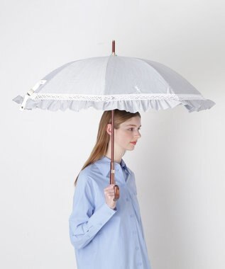 MOONBAT 【遮光/晴雨兼用】POLO RALPH LAUREN （ポロラルフローレン） 長傘 晴雨兼用日傘 ストライプフリル 遮光 遮熱 UV ディープブルー