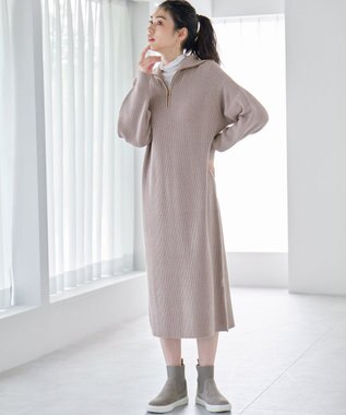ANY L ハーフジップニットワンピース グレージュ