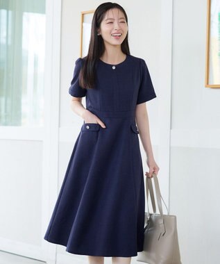 Tiaclasse 半袖サマーツイードワンピース ネイビー