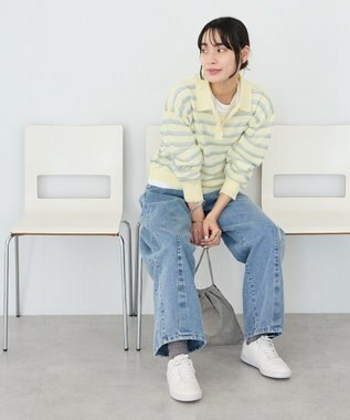 CRAFT STANDARD BOUTIQUE シアーボーダーポロ衿ニットプルオーバー Ivory