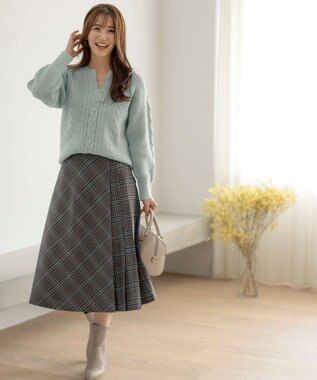 ANY SIS 【洗える】サイドプリーツチェックフレア スカート ブラウンチェック