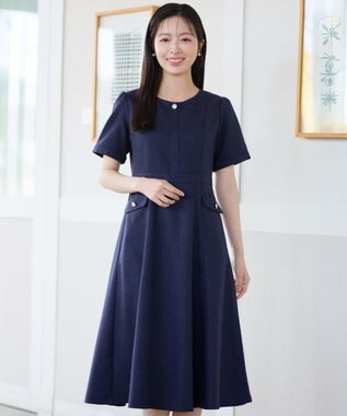 Tiaclasse 半袖サマーツイードワンピース ネイビー