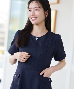 Tiaclasse 半袖サマーツイードワンピース ネイビー