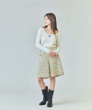 GRACE CONTINENTAL ロゴ刺繍リブトップ ホワイト