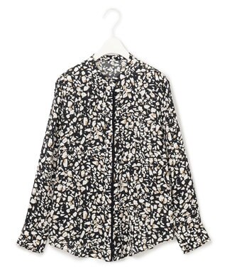 ICB 【WEB限定カラーあり・速乾・洗える】BackSatinAmunzen バンドカラーブラウス ブラックベース系