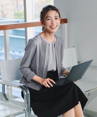 Tiaclasse 【小倉優子さん着用】【洗える】ピンタックノーカラージャケット グレー