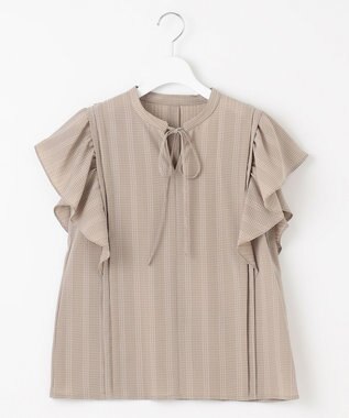 Feroux 【洗える】シャドーチェック ブラウス ベージュ系2