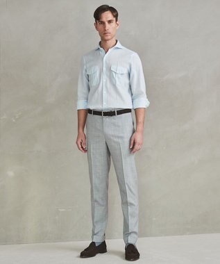 GOTAIRIKU ノルマンディリネン使用【洗える】カッタウェイカラー ソフトリネンシャツ サックスブルー系