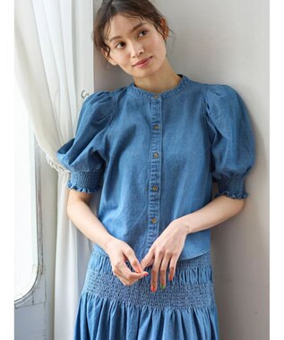 Green Parks ・ＳＵＧＡＲ　ＳＰＯＯＮ　デニムパフブラウス Sax