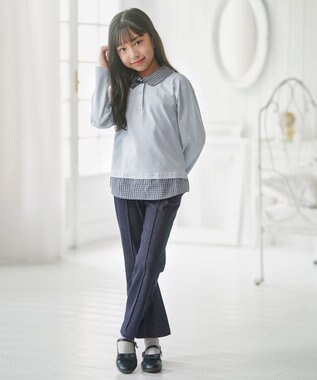 組曲 KIDS 【110-140㎝】 ミニチェック レイヤードトップス サックスブルー