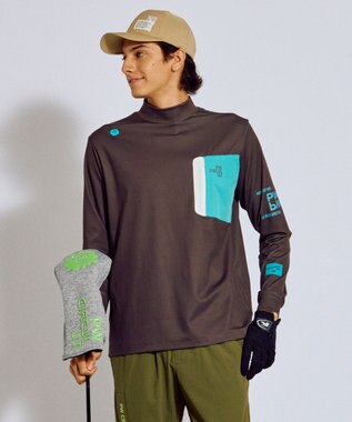 PW CIRCULUS 【吸水速乾 / UV遮蔽率99.5% UVカット / ストレッチ】【MEN】ロングスリーブ ポケットモックT ゴルフ ダークブラウン系