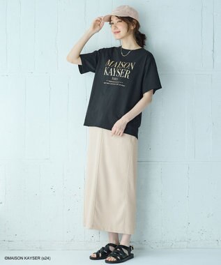 ANY 【MAISON KAYSERコラボ】箔プリントロゴ半袖Tシャツ ブラック×ゴールド