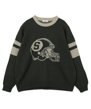 WEGO 【ユニセックス着用ITEM】ジャガードスリーブラインプルオーバー ダークグリーン