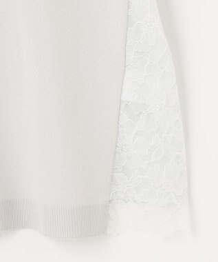 自由区 【洗える】クレープストレッチ バックレース ニット ライトグレー系