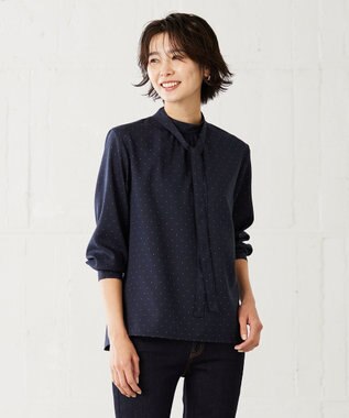 J.PRESS LADIES 【洗える・吸水速乾】 ライトアムンゼンドットPT リボン ブラウス ネイビー系5