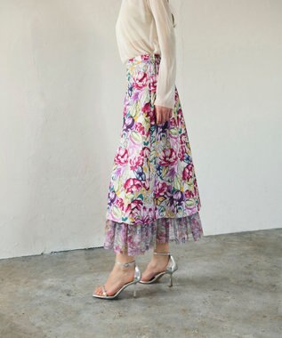 GRACE CONTINENTAL フラワーガーデンプリントスカート ピンク