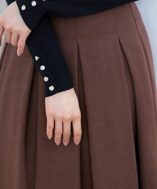 Tiaclasse L 【洗える】大人上品なウール調タックフレアスカート ピンクモカ