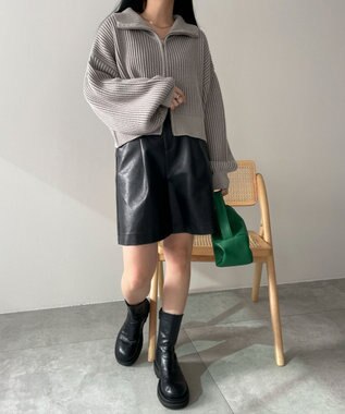 WEGO ダブルジップショートニットブルゾン グレー