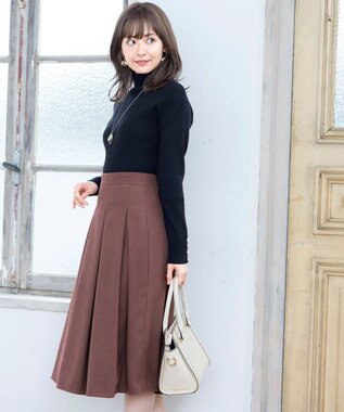 Tiaclasse L 【洗える】大人上品なウール調タックフレアスカート ピンクモカ