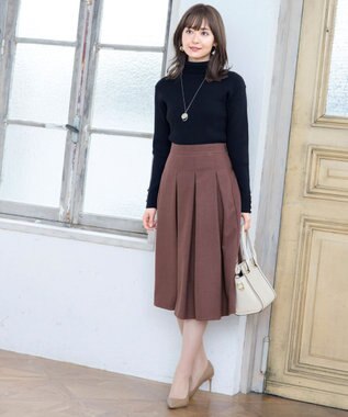 Tiaclasse L 【洗える】大人上品なウール調タックフレアスカート ピンクモカ