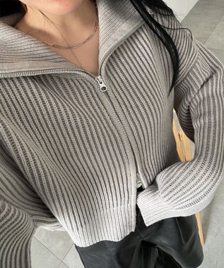 WEGO ダブルジップショートニットブルゾン グレー