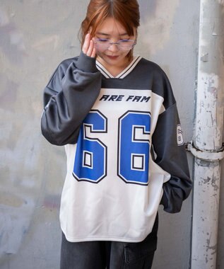 WEGO VネックナンバリングサテンBIGスウェット スミクロ