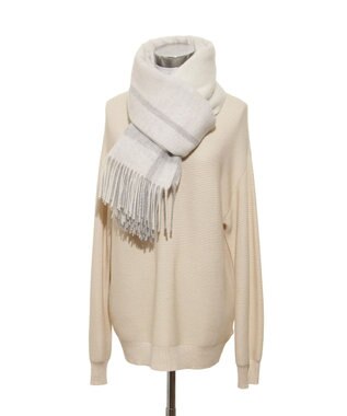 MOONBAT FURLA ウール混 超大判ラメ入りブロックチェックストールマフラー／幅70cm グレー