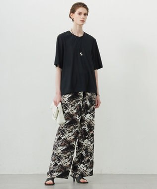 ICB 【洗える】 ブラッシュプリント ワイドパンツ クリームブラウン系