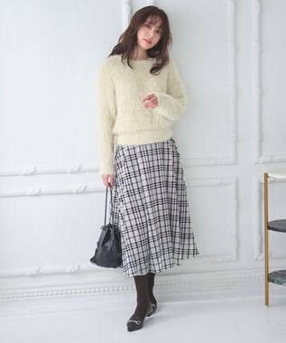 Feroux フロッキーチェック・ドット スカート ベージュ系2