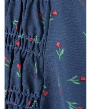 earth music&ecology 花柄パフスリシャーリングブラウス Navy