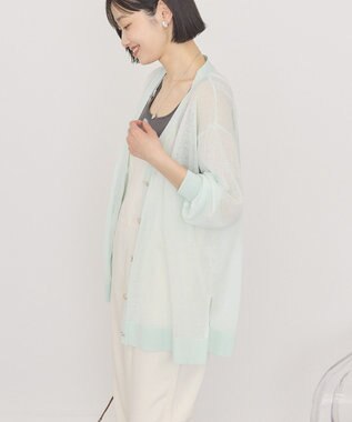 AMERICAN HOLIC メタルボタンシアーVネックカーディガン Sax