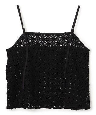 UNFILO L 【2点セット】ラッセルレース キャミレイヤード Tシャツ ブラック