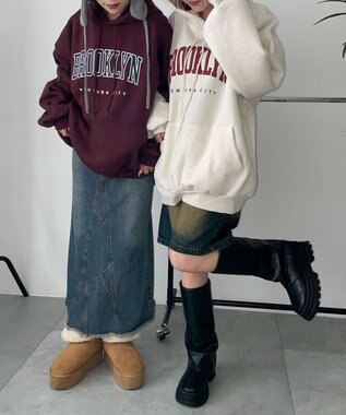 WEGO 【裏起毛】BROOKLYNロゴビッグパーカー オートミール