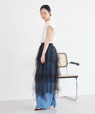 earth music&ecology 2wayレイヤードチュールスカート Black
